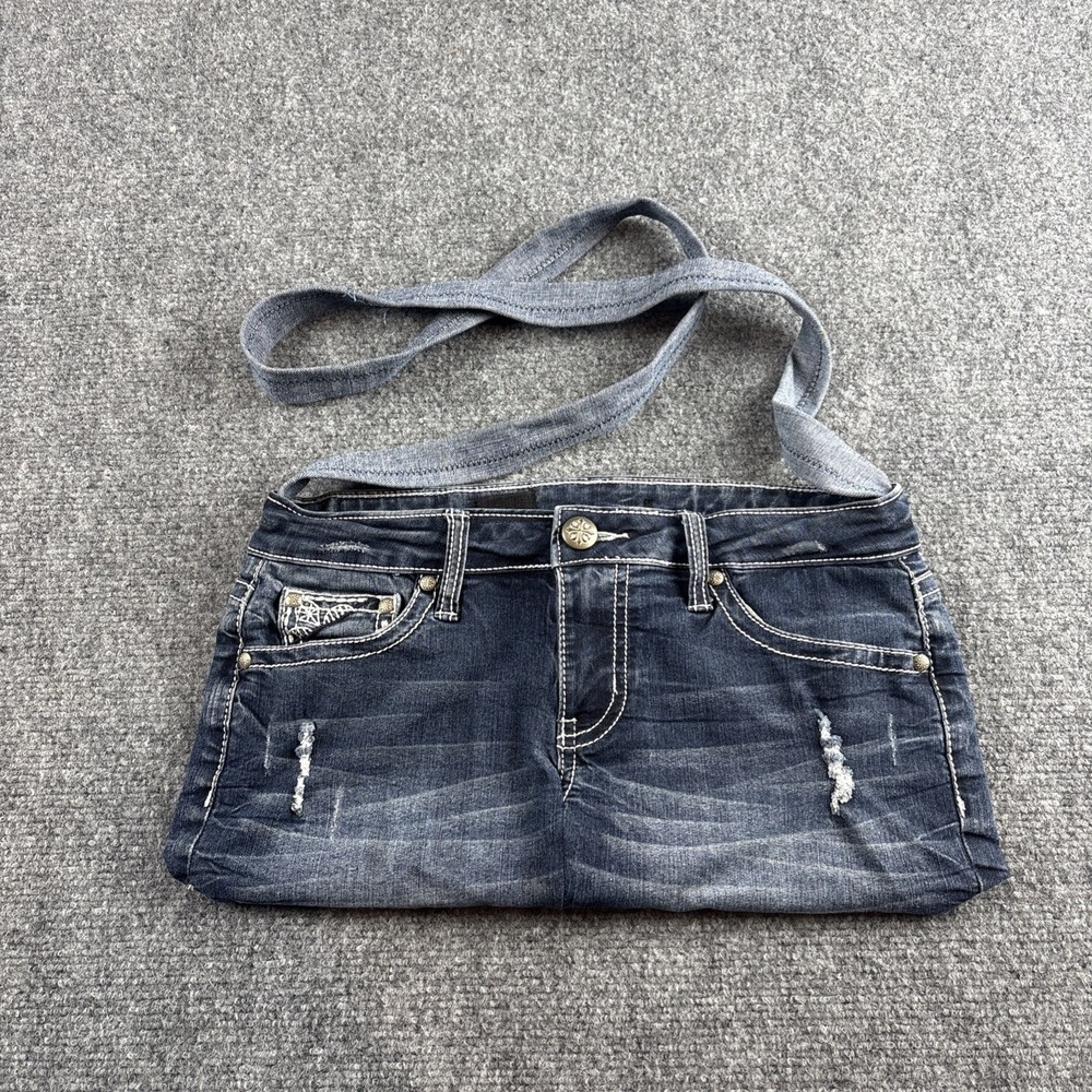 Y2K Reworked Denim Shoulder Bag Fleur de Lis Embellished Sequin Jean Purse